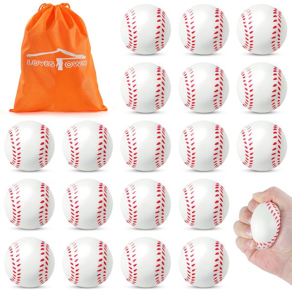 LovesTown 20PCS Baseball Stress Balls, 2.5Inch Mini Foam Baseballs Mini Sports Squeeze Balls Soft Baseball Toys for School Carnival Reward Sports Theme Party