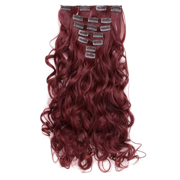 OneDor® 20" Curly Full Head Clip in Synthetic Hair Extensions 7pcs 140g (#99J Wine red)
