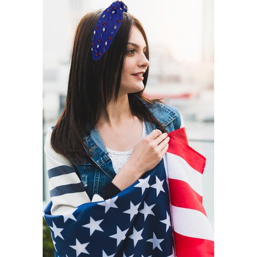 4th of July Headbands for Women, 4th of July Accessories, American Flag Patriotic Headbands, Rhinestone Pearl Knotted Headbands Beads Embellished Jeweled Headbands Holiday Gifts (Crystal Blue)