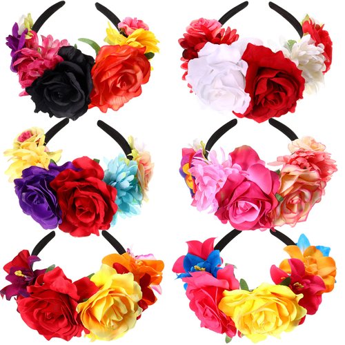 Yunsailing 6 Pcs Mexican Rose Flower Crown Headband Easter Mardi Gras Headpiece Cosplay Headgear ...