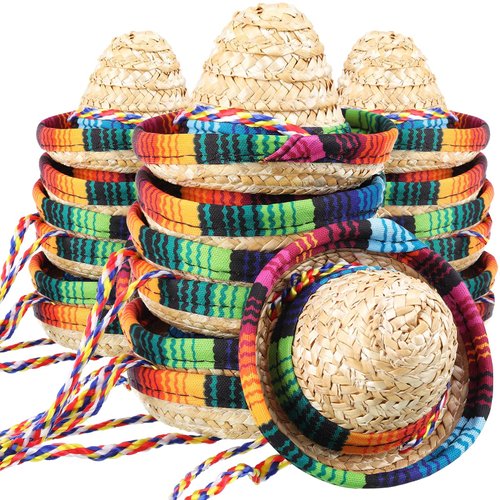 Haysandy 18 Pcs Mini Sombrero Hats 4 Inch Fiesta Straw Hat Mexican Hat Carnival Party Decorations for Pet Boys Girls Party Supplies