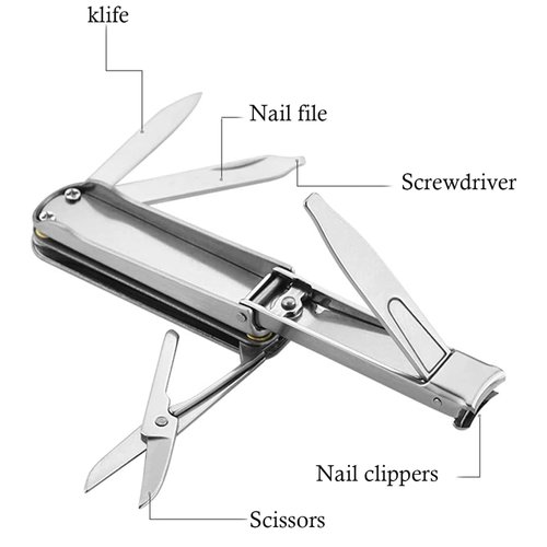 Nail Clippers Nail Cutter, 5in1 Multi Nail Clip with Key Chain - Nose Hair Scissors, Nail Files, Screwdriver, Mini Toenail & Fingernail Clippers Suitable for Travel, Fishing, Hiking, Camping