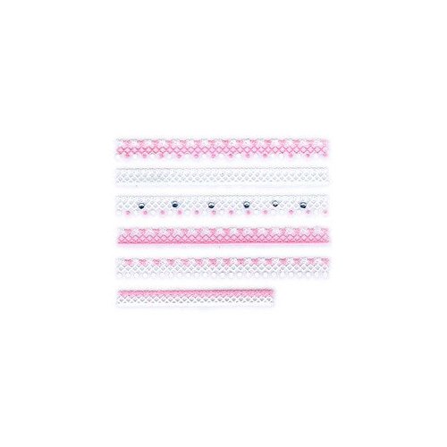 Pink & White Heart & Dot Lace Trim w/Rhinestone Strip Nail Stickers/Decals