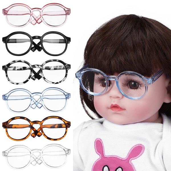 TOYANDONA Doll Glasses for 18 inch Dolls, 6pcs Mini Doll Eyeglasses Doll Dress Up Glasses with Clear Lens for Crafts Pets Doll Costume Accessories