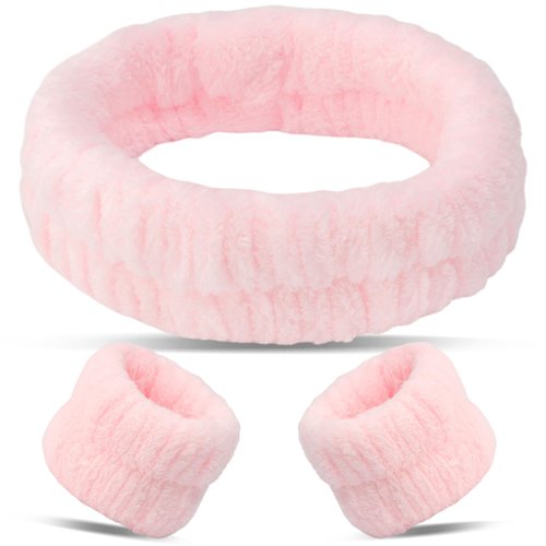 Chanaco Spa Headband, Skincare Headband, Wrist Bands for Washing Face, Makeup Headband, Face Wash Headband Hair Band for Washing Face, Pink Skin Care Hair Accessories for Women Girls Gifts