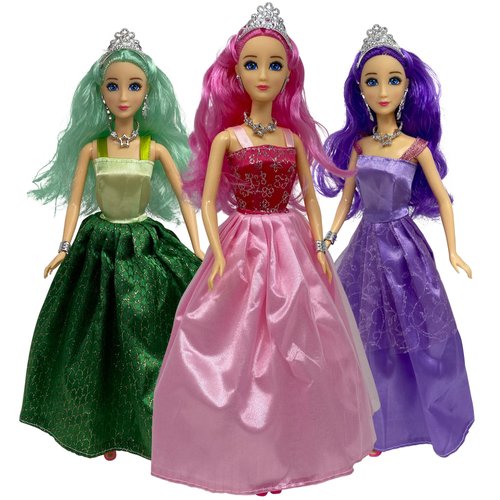 Princess Doll Set for Girls, 3 Little Dolls for Dollhouse | 11.5” Princess Dolls for 3-12 Year Old Girls | Princess Toy Dolls with Pretty Mermaid Hair, (Caucasian)