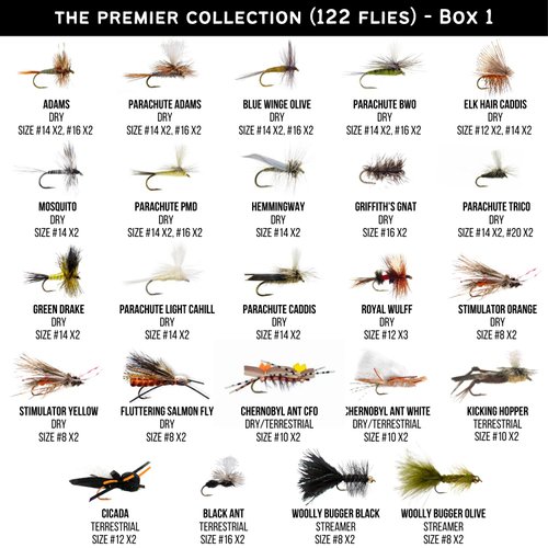 Ventures Fly Co. | 122 Premium Hand Tied Fly Fishing Flies Assortment | Two Fly Boxes Included | Dry, Wet, Nymphs, Streamers, Wooly Buggers, Terrestrials | Trout, Bass Lure Set, Kit, Gift