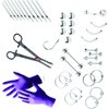 38-Piece Professional Piercing Kit - Lip, Nipple, Replacement Shaft Belly, Eyebrow, Tongue, Ear Piercing Jewelry - Needles, Gloves and Tools Included