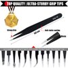 Antonki Tweezers, Precision Tweezers Set, Craft Tweezer Kit, Soldering Tweezers, Jewelry Tweezers, Pointed Ingrown Hair Tweezers, Eyelash Extension Tweezers, Eyebrow Tweezers - 12 Pack with Case