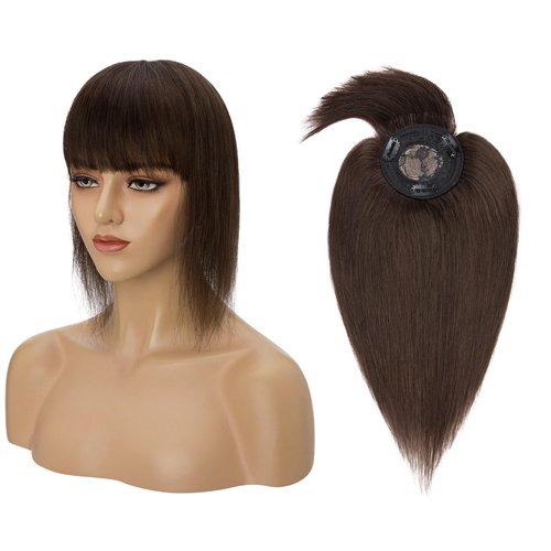 MY-LADY Top Hairpieces for Womem with Bangs Natural Mono Base Topper 100% Real Human Hair Clip in...
