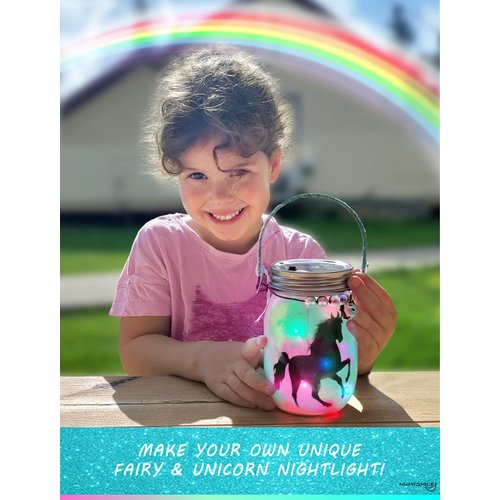NUMI'SMILE Unicorn & Fairy Lantern Night Light Jar Craft Kit, DIY Arts and Crafts for Girls Ages 3 4 5 6 7 8-12 Years, Unicorn Toys Fairy Gift for Little Girls