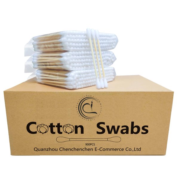 Cotton Swabs with Wooden Sticks/Double Tipped Natural Bamboo Cotton Buds 900pcs