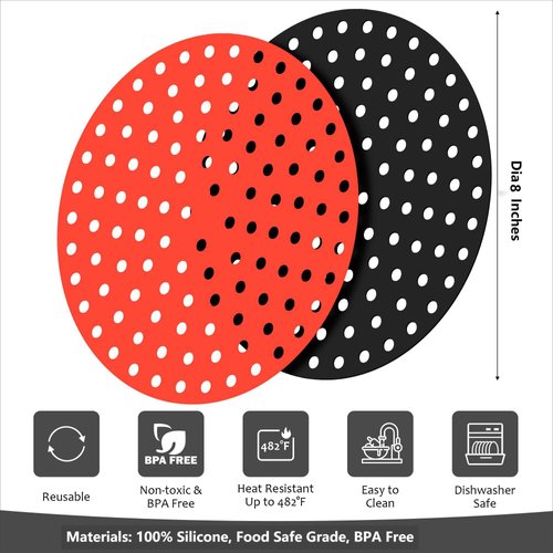 Viwehots Silicone Air Fryer Liners, Dia 8" Air Fryer Silicone Liners, Reusable Air Fryer Liners Pack 4, Airfryer Liners Silicone, Kitchen Air Fryer Accessories, Airfryer Parchment Replacement, Grey