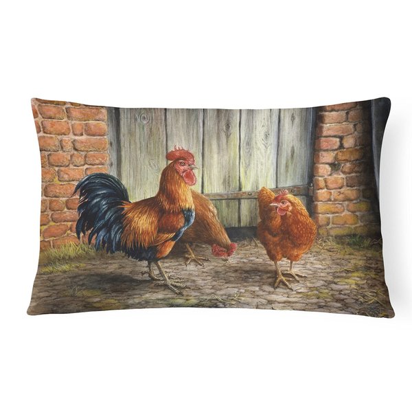 Caroline's Treasures BDBA0056PW1216 Rooster and Chickens by Daphne Baxter Canvas Fabric Decorative Pillow Machine Washable, Indoor Outdoor Decorative Pillow for Couch, Bed or Patio, 12HX16W
