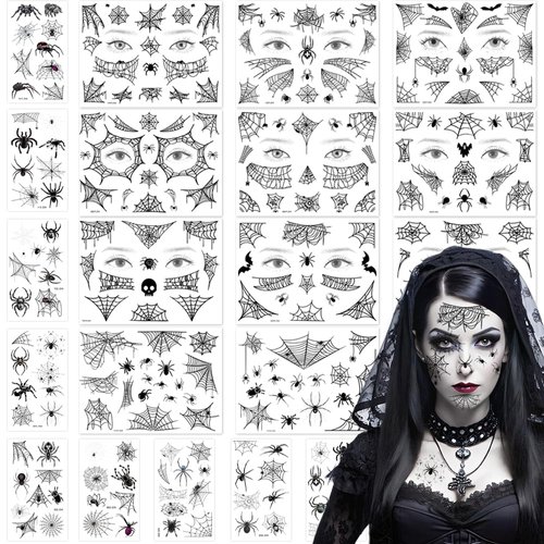 TATUWST Halloween Spider Face Temporary Tattoos -22 Sheets Shoulder Back Body Art Spider Sticker for Witch Halloween Costume Cosplay Theme Party Women Girls Favors Theme Party Favors Supplies