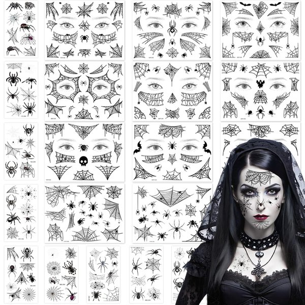 TATUWST Halloween Spider Face Temporary Tattoos -22 Sheets Shoulder Back Body Art Spider Sticker for Witch Halloween Costume Cosplay Theme Party Women Girls Favors Theme Party Favors Supplies