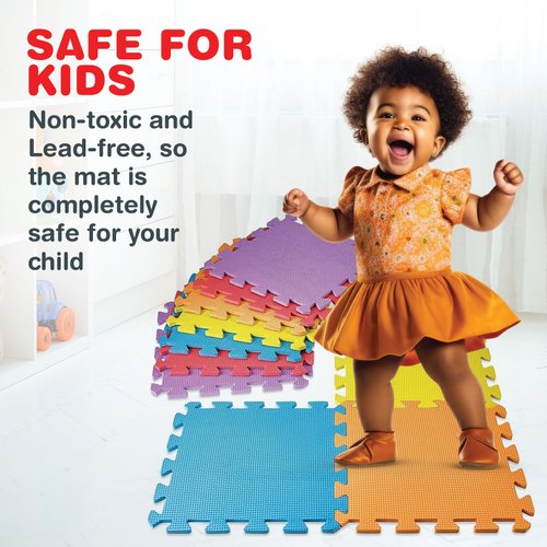 MEDca Floor Mat 10-Tile Exercise Mat Solid Foam EVA Playmat Kids Safety - 10-Pcs of (1) Random Solid Color, Receive Either Red, Blue, Green, Yellow, Purple or Orange