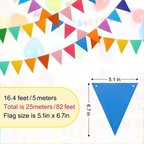 Colorful Pennant Flags - 60pcs Multicolor Pennant Banner 82ft CardStock Paper Pennant Triangle Bunting Flag for Party Decoration Baby Shower Classroom Decor (Rainbow)