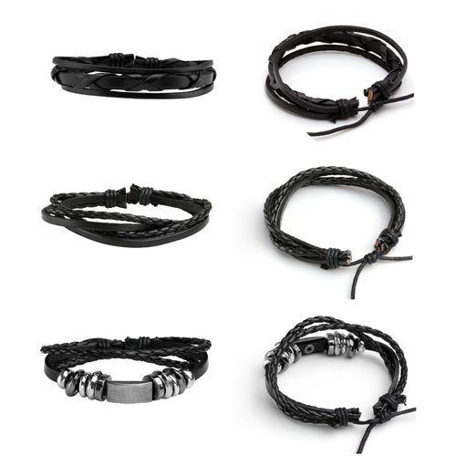 MILAKOO Braided Leather Bracelet for Men Women Cuff Wrap Bracelet Adjustable Black and Brown