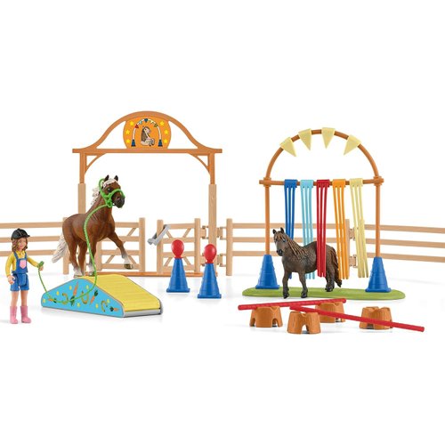 Schleich Farm World Pony Agility Training Set with Horse, Trainer, and Accessories Playset - 41-Piece Pony, Trainer, and Accessories Toy Set, Gift for Boys, Girls, and Toddlers Ages 3+