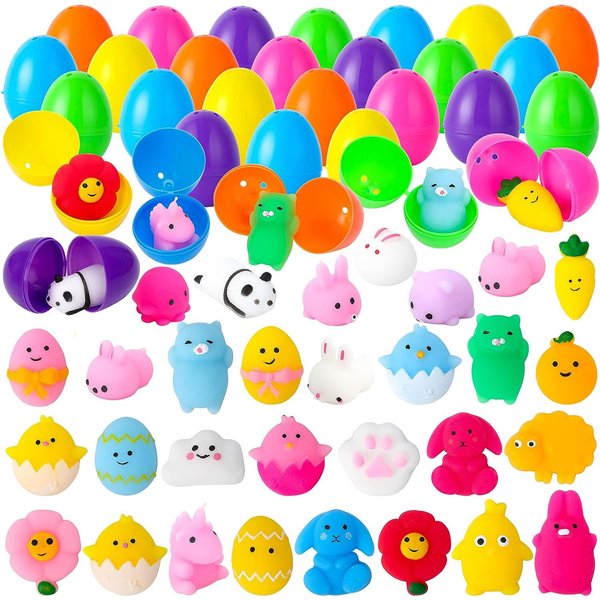 30pcs Easter Eggs Prefilled with Mochi Squishy Toy,Easter Eggs Colorful Plastic Easter Eggs Squeeze Toys for Easter Basket Stuffers, Easter Party Favor, Easter Eggs Hunt, Classroom Prize Supplies