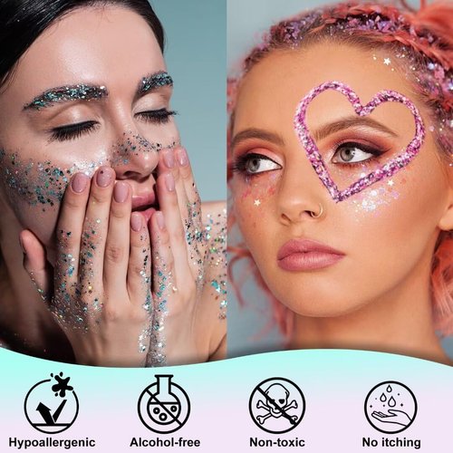 Drawdart Face & Body Glitter, Cosmetic-Grade Glitter Gel- Singer Concerts Disco Festival Rave Accessories, Chunky Hair Sparkling Glitter Gel for Women, Vegan & Cruelty Free- 50ml (White)