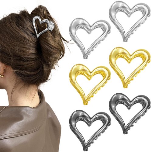 6 Pcs Heart Hair Claw Clips Metal High Ponytail Holder Hair Claws Fancy Hair Jaw Clips Non-Slip Vintage Hair Clamps Hair Updo Grip Hair Accessories for Women Girls
