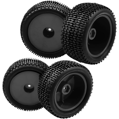 HIRCQOO OD 88mm/3.46" Rubber Tire Front Rear Tyre & Plastic Wheel Rims 12mm Hex Hub Compatible with Redcat Tornado Shockwave HPI HSP Kyosho Losi 1/10 Scale Off Road Buggy (Black)