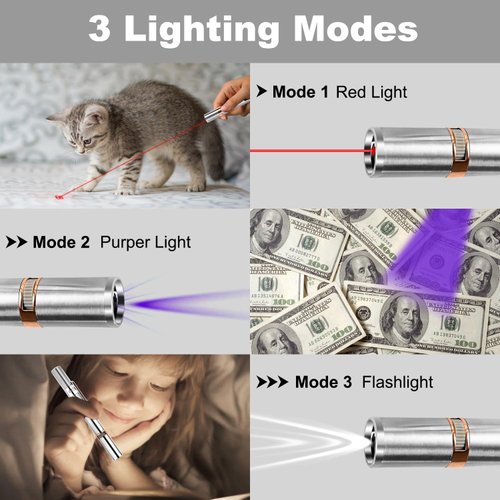 Koackl Cat Toy Pointer for Indoor, USB Rechargeable Cat Toy, 3 Light Colors Cat Interactive Toys for Dogs, Cats, Pet Chase Toy for Fun Playing Training Exercise Indoors