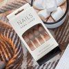 Brown Press on Nails Short Almond False Nails Fall Oval Press on Acrylic Nails with Gradient Design Fake Nails Full Cover Glue on Nails Glossy Artificial Nails Winter Stick on Nails for Women 24Pcs
