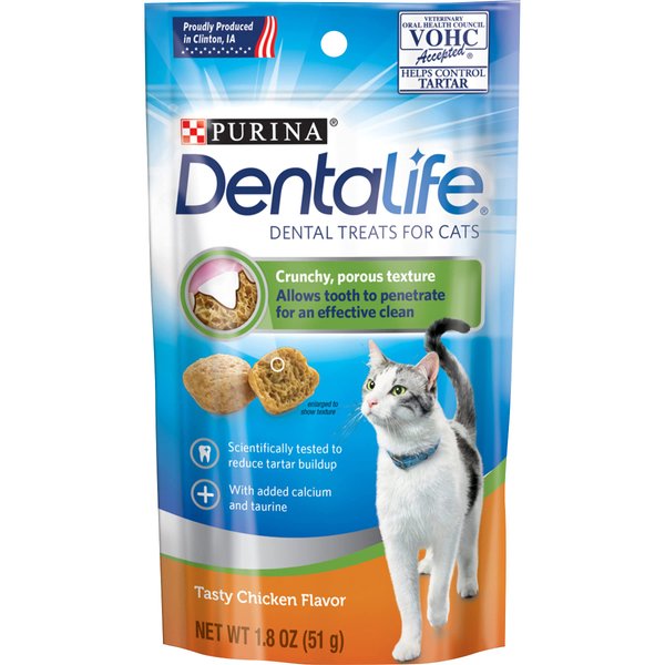 Purina DentaLife Made in USA Facilities Cat Dental Treats, Tasty Chicken Flavor - (Pack of 10) 1.8 oz. Pouches