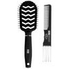 Milano Collection Professional Wig and Extension, No Tangle, Durable, Salon Grade Brush and Teasing Comb Duo, Brush and Comb Set - Black