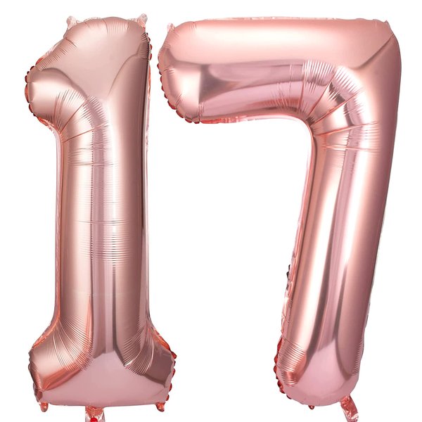 17 Number Balloons Rose Gold Big Giant Jumbo Number 17 or 71 Foil Mylar Balloons for 17th or 71st Women gilr Birthday Party Decorations 17 Anniversary Events Supplies