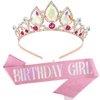 Aprince Birthday Sash, Tiara & Crown Headband for Women - Sparkling Crystal Tiara for Birthday & Halloween Costume - Complete Set for Birthday Celebrants