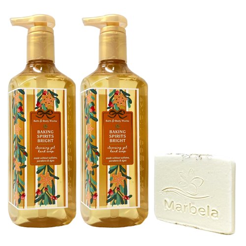 Bath & Body Works Baking Spirits Bright 2 Pack Cleansing Gel Hand Soap Bundle with a Natural Oats Sample Soap