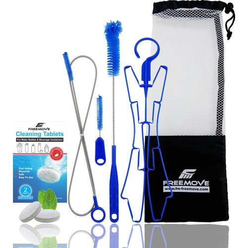Hydration Bladder Cleaning Kit 6in1 - Clean and Maintain 2L and 3L Water Bladders with Ease - Includes 3 Brushes, Drying Hanger, Carry Bag & 2 Cleaning Tablets For Any Camelback Water Pack Backpack