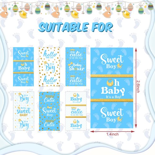 Baby Shower Candy Wrappers, Shower Mini Candy Bar Miniatures Wrappers Chocolate Bar Label Stickers for Boys Girls Kids Baby Shower Decor (No Candy)(Blue Boy Style, 90 Pieces)
