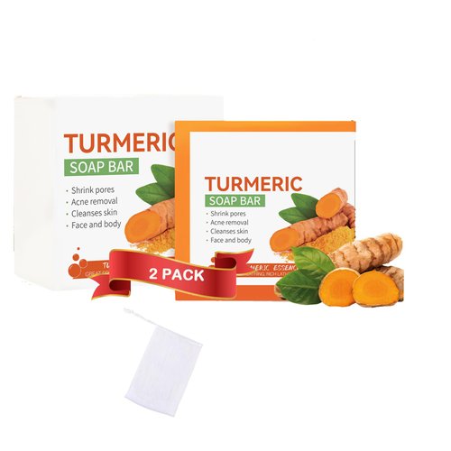 FAECEYER Turmeric Soap Bar for Face & Body, 2 PCS with Soap Box, Smooth Skin and Moisturizing, Gentle Soap, Natural Turmeric Skin Soap Bar Soap Cleanser Soap for All Skin Types