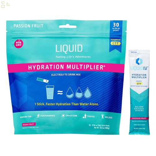 Liquid Hydration Multiplier Passion Fruit Flavor 30 Pack | Hydration Powder Packets | Electrolyte Drink Mix | Easy Open Single-Serving Sticks | Non-GMO |