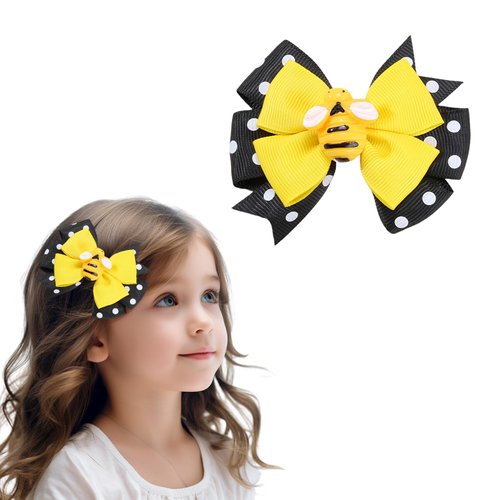 Cute Bows for Girls Bee Hair Accessories Yellow Ribbon Girls Bows Clips Spring Girls Bows for Hair French Hair Barrettes for Hair Styling