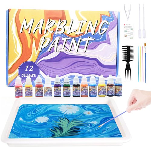 Ysguyyz 12 Colors Water Marbling Paint Kit for Kids Ages 6 7 8 9 10 11 12 | Fun Arts and Crafts Set for Boys & Girls for Creative Play