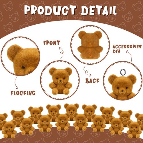 Hungdao 12pcs Valentine's Day Miniature Flocked Plush Mini Bear Stuffed Bear Decorations for Birthday Cake Wedding Decor Party Favor Supplies Bag Charm DIY Accessory 1 Inch(Light Brown)