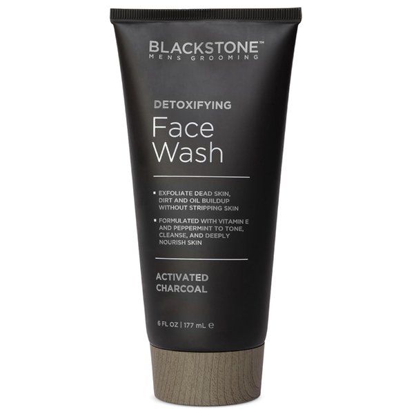 Blackstone Men's Grooming Detoxifying Face Wash with Vitamin E and Peppermint - Deep Cleansing & Exfoliating | Paraben & Cruelty Free | Made in USA - Activated Charcoal (6 Fl Oz)
