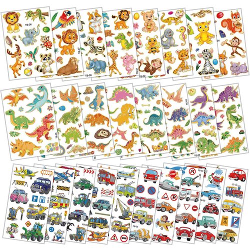 Temporary Tattoo Kids - 260+ Styles (26 Sheets) 16 Sheets Gold Foil Styles Tattoos, Dinosaur Animals Transportation Temporary Tattoos Perfect for Kids Gifts