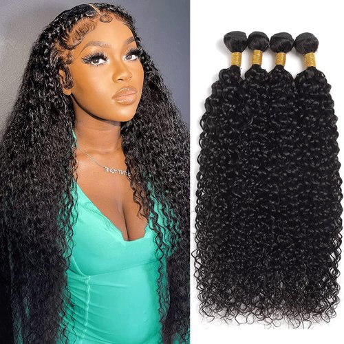 Brazilian Human Hair Water Wave (14 16 18 20 Inch) 4 Bundles 100% Unprocessed Human Hair Bundles Wet And Wavy Human Hair Weave Bundles Hair Extension for Black Women Natural Color