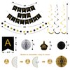 YEOCU 70th Birthday Decorations, Happy Birthday Banner with Honeycomb Balls, Gifts Hanging Swirl Streamers, Circle Dots Garland - Happy Birthday Party Decorations for Women Men (Black and Gold, 70th)