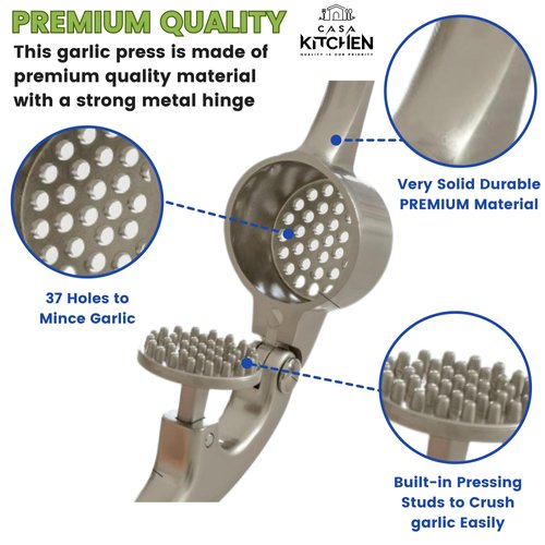 Premium Garlic Press & Herb scissors, Easy to Squeeze Handle - Garlic Presses, Garlic Peeler, Garlic Crusher, Herb Stripper - 7 Pieces Garlic Mincer- Multipurpose Five blade kitchen salad scissors