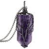 Nupuyai Handmade Tree of Life Hexagonal Crystal Point Amethyst Stone Pendant Necklace for Women Men