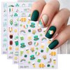 JMEOWIO 3D Embossed St Patricks Day Nail Art Stickers Decals Self-Adhesive Pegatinas Uñas 5D Green Clover Gold Hat Nail Supplies Nail Art Design Decoration Accessories 4 Sheets