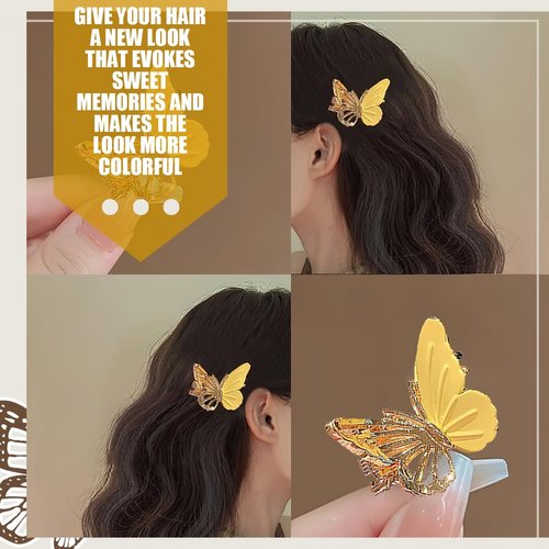 3 Pcs Glitter Mini Butterfly Hair Claw Clips Sparkly Gold Color Butterfly Hair Accessories Y2K Cute Metals Mini Glitter Strong Hold Claw Clips for Women Girls Teens Wedding Back to School